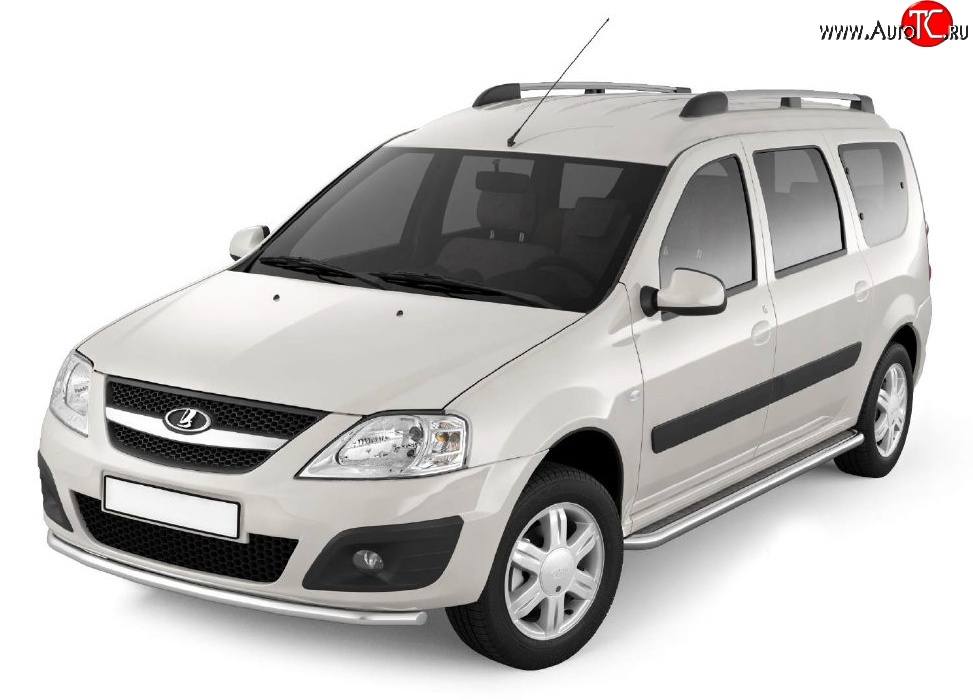 26 999 р. Порожки для ног из трубы Ø51 с алюминиевой площадкой Petroil Tuning Лада Ларгус дорестайлинг R90 (2012-2021) (Нержавеющая полированная сталь)  с доставкой в г. Майкоп
