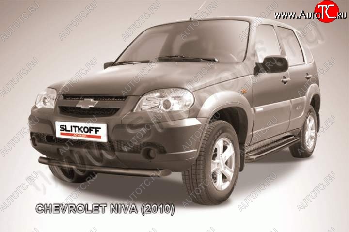 6 899 р. Защита переднего бампер Slitkoff (d57, черная)  Chevrolet Niva  2123 (2009-2020), Лада 2123 (Нива Шевроле) (2009-2021) (Цвет: серебристый)  с доставкой в г. Майкоп