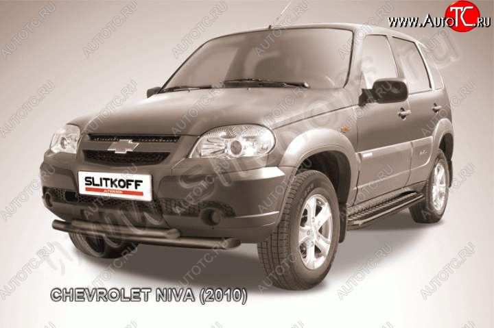 8 199 р. Защита переднего бампер Slitkoff (d57/57, черная)  Chevrolet Niva  2123 (2009-2020), Лада 2123 (Нива Шевроле) (2009-2021) (Цвет: серебристый)  с доставкой в г. Майкоп