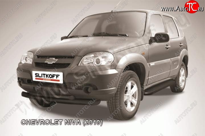 10 699 р. защита переднего бампера Slitkoff (d76+d57 двойная черная)  Chevrolet Niva  2123 (2009-2020), Лада 2123 (Нива Шевроле) (2009-2021) (Цвет: серебристый)  с доставкой в г. Майкоп