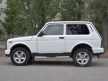 22 549 р. Защита порогов (Ø76 с проступью, нержавейка) SLITKOFF  Лада нива 4х4 ( 2131,  2121) (2014-2021) Урбан 3 дв. дорестайлинг, Урбан (вариант 2)  с доставкой в г. Майкоп. Увеличить фотографию 2