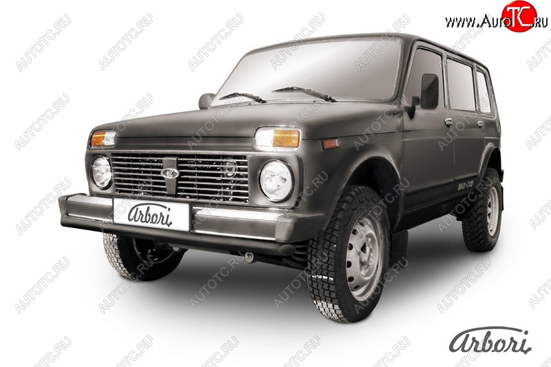3 824 р. Защита переднего бампера Arbori (черная, 1 труба d57 mm). Лада нива 4х4 2131 5 дв. дорестайлинг (1993-2019)  с доставкой в г. Майкоп
