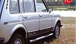 71 999 р. Защита порогов с вставками d76 мм Металл Дизайн Лада нива 4х4 2131 5 дв. дорестайлинг (1993-2019) (С пластиковыми заглушками, Сталь с покрытием в черный матовый цвет)  с доставкой в г. Майкоп. Увеличить фотографию 2