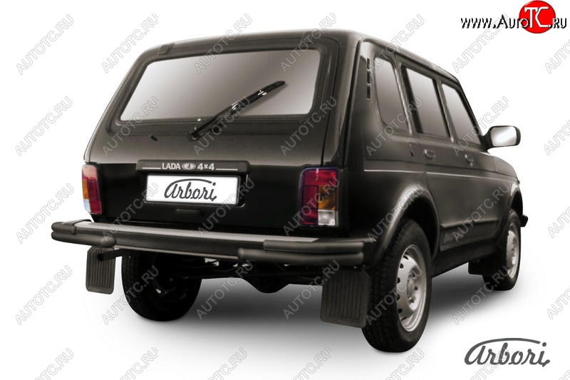 3 824 р. Защита заднего бампера Arbori (уголки, черная, 2 трубы d57 и 42 mm). Лада нива 4х4 2131 5 дв. дорестайлинг (1993-2019)  с доставкой в г. Майкоп