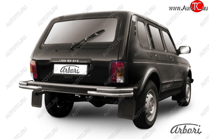 7 289 р. Защита заднего бампера Arbori (уголки, нержавейка, 2 трубы d57 и 42 mm). Лада нива 4х4 2131 5 дв. дорестайлинг (1993-2019)  с доставкой в г. Майкоп