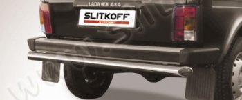 Защита заднего бампера Slitkoff (d57) Лада нива 4х4 ( 2131,  2121-80) (1993-2019) 5 дв. дорестайлинг, ФОРА (Сталь с полимерным покрытием. Цвет: серебристый)