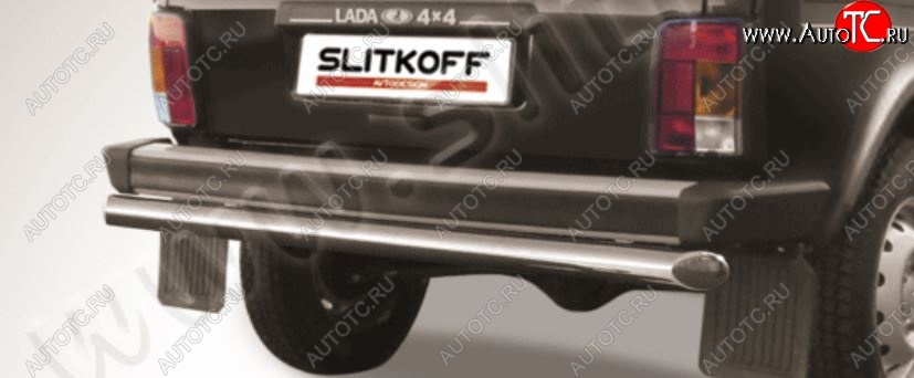 5 189 р. Защита заднего бампера Slitkoff (d57) Лада нива 4х4 2131 5 дв. дорестайлинг (1993-2019) (Сталь с полимерным покрытием. Цвет: серебристый)  с доставкой в г. Майкоп