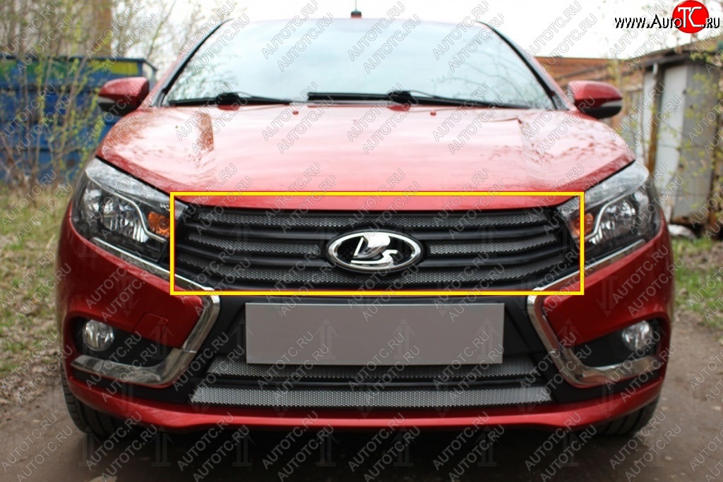2 099 р. Защитная сетка на решётку радиатора Russtal (хром) Лада Веста SW 2181 универсал дорестайлинг (2017-2022)  с доставкой в г. Майкоп