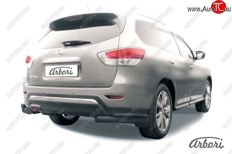 8 279 р. Защита заднего бампера Arbori (уголки, черная, 2 трубы d76 и 42 mm). Nissan Pathfinder R52 дорестайлинг (2012-2017)  с доставкой в г. Майкоп