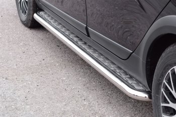 Порожки для ног из трубы Ø51 с алюминиевой площадкой Petroil Tuning Лада Веста SW 2181 универсал дорестайлинг (2017-2022) (Нержавеющая полированная сталь)