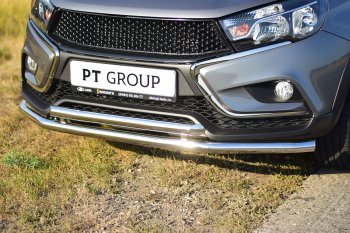 Защита переднего бампера Cross Petroil Tuning (2 трубы d51/51) Лада Веста SW 2181 универсал дорестайлинг (2017-2022) (Нержавеющая полированная сталь)