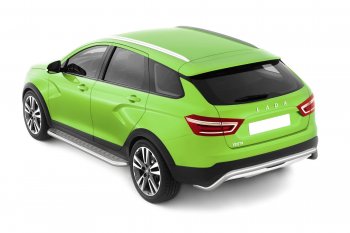 15 149 р. Защита заднего бампера PT GROUP Ø51мм (НПС) LADA Vesta SW Cross 2017- Лада Веста SW 2181 универсал дорестайлинг (2017-2022) (Нержавеющая полированная сталь)  с доставкой в г. Майкоп. Увеличить фотографию 2
