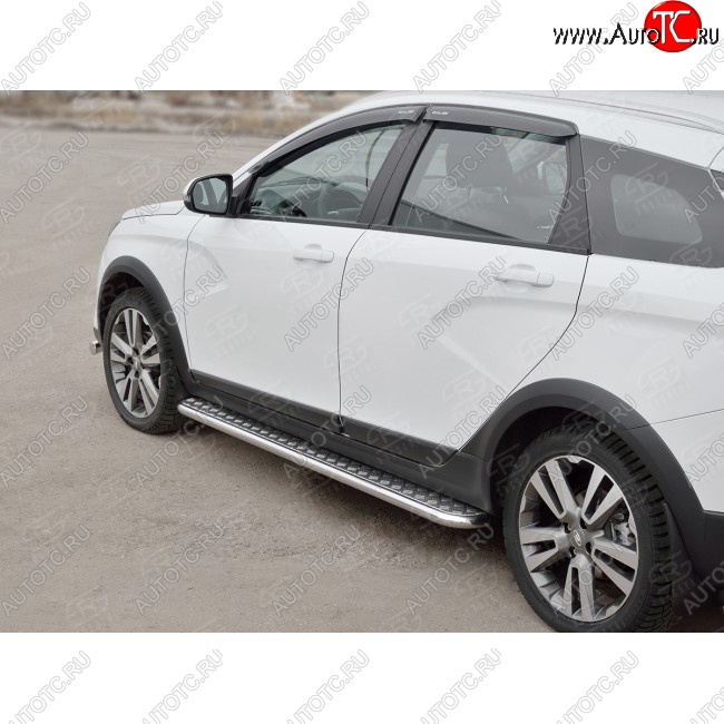 22 999 р. Широкая защита порогов с трубой d42 мм SLITKOFF v2 Лада Веста SW 2181 универсал дорестайлинг (2017-2022)  с доставкой в г. Майкоп