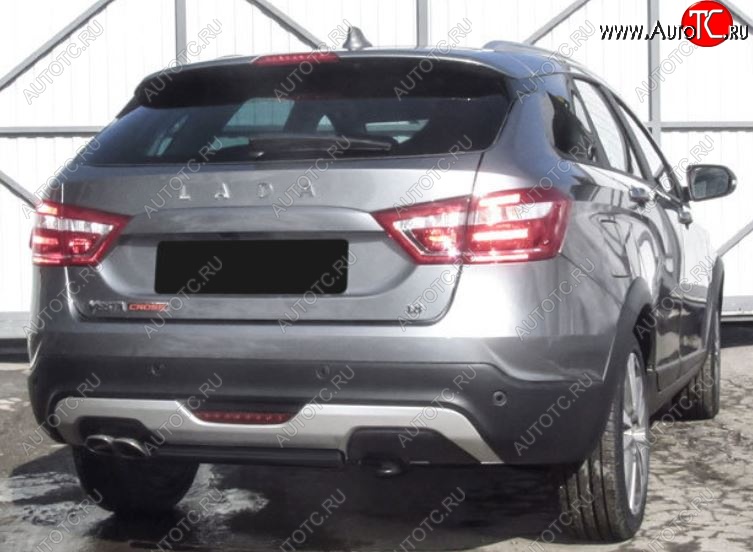 3 999 р. Защита заднего бампера Cross Slitkoff (короткая, d42)  Лада Веста  SW 2181 (2017-2022) универсал дорестайлинг (Сталь с полимерным покрытием. Цвет: чёрный)  с доставкой в г. Майкоп