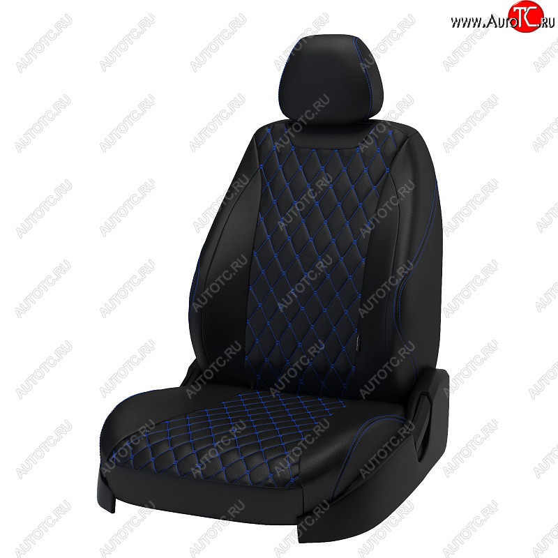 13 949 р. Чехлы для сидений Lord Autofashion Байрон (экокожа)  Лада Веста  SW 2181 (2017-2025) универсал дорестайлинг, универсал рестайлинг (Чёрный, вставка чёрная, строчка синяя)  с доставкой в г. Майкоп