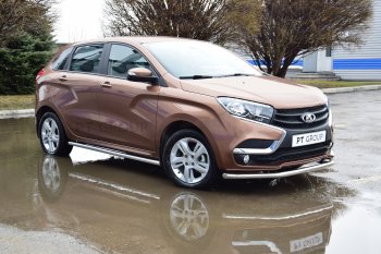 Защита порогов из трубы Ø51 Petroil Tuning Лада XRAY (2016-2022) (Нержавеющая полированная сталь)