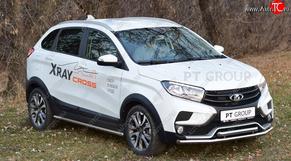14 099 р. Защита порогов вогнутая Petroil Tuning (Ø51 мм) Лада XRAY Cross (2018-2022) (Нержавеющая полированная сталь)  с доставкой в г. Майкоп
