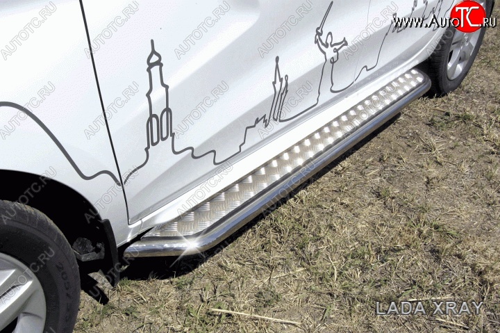 14 449 р. Широкая защита порогов с трубой диаметром d42 Slitkoff  Лада XRAY (2016-2022) (Цвет: нержавеющая полированная сталь)  с доставкой в г. Майкоп