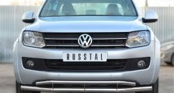 Защита переднего бампера (2 трубыØ63 и 42 мм, нержавейка) SLITKOFF Volkswagen Amarok (2009-2016) дорестайлинг