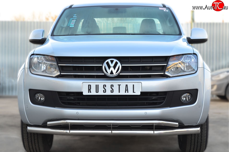 18 549 р. Защита переднего бампера (2 трубыØ63 и 42 мм, нержавейка) SLITKOFF  Volkswagen Amarok (2009-2016) дорестайлинг  с доставкой в г. Майкоп