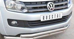 18 999 р. Защита переднего бампера (2 трубыØ63 мм, нержавейка) SLITKOFF  Volkswagen Amarok (2009-2016) дорестайлинг  с доставкой в г. Майкоп. Увеличить фотографию 2
