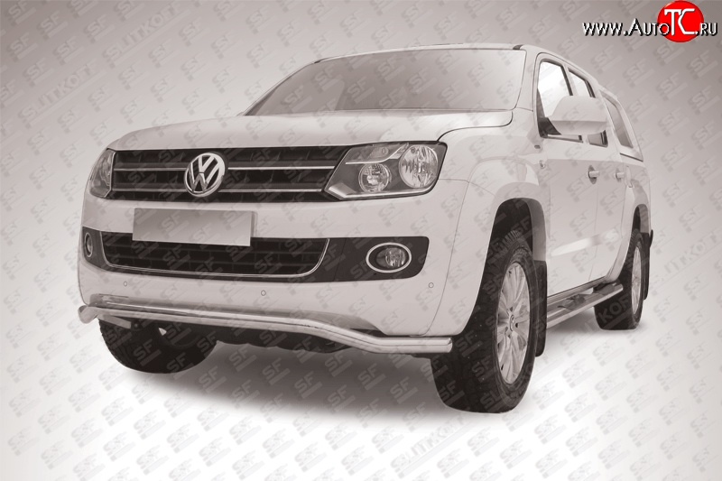 15 949 р. Фигурная защита переднего бампера диаметром 57 мм Slitkoff  Volkswagen Amarok (2009-2016) дорестайлинг (Цвет: нержавеющая полированная сталь)  с доставкой в г. Майкоп