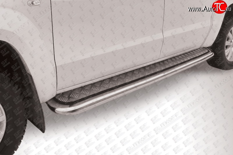 19 749 р. Широкая защита порогов Slitkoff  Volkswagen Amarok (2009-2016) дорестайлинг (Серебристый лист)  с доставкой в г. Майкоп