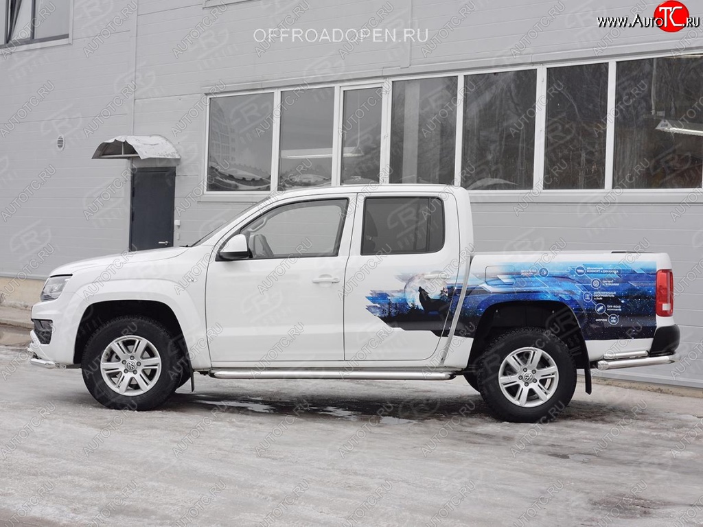 43 999 р. Порожки для ног (Ø63 мм) SLITKOFF  Volkswagen Amarok (2016-2022) рестайлинг (Лист нержавейка, профиль нержавейка)  с доставкой в г. Майкоп