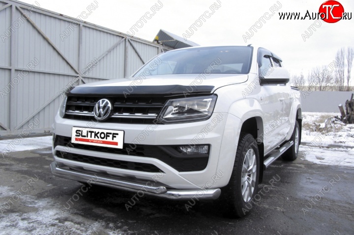 21 749 р. Двойная защита переднего бампера из труб диаметром 76 и 57 мм Slitkoff  Volkswagen Amarok (2016-2022) рестайлинг (Цвет: нержавеющая полированная сталь)  с доставкой в г. Майкоп