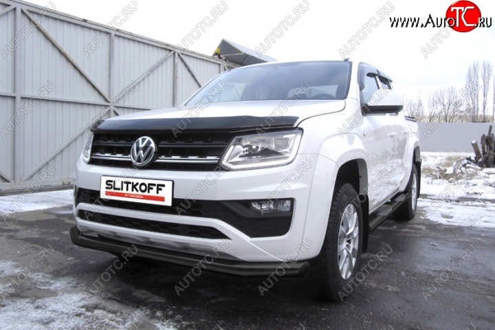 11 999 р. Защита переднего бампер Slitkoff  Volkswagen Amarok (2016-2022) рестайлинг (Цвет: серебристый)  с доставкой в г. Майкоп