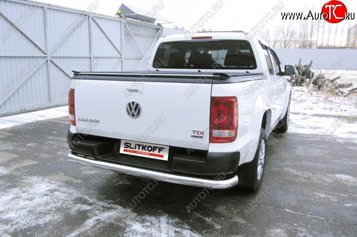 19 999 р. Защита заднего бампера из трубы диаметром 76 мм Slitkoff Volkswagen Amarok рестайлинг (2016-2022) (Цвет: нержавеющая полированная сталь)  с доставкой в г. Майкоп