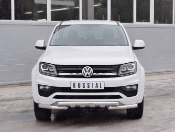 Защита переднего бампера (2 трубы Ø63 мм с зубами, нержавейка) SLITKOFF Volkswagen Amarok (2016-2022) рестайлинг