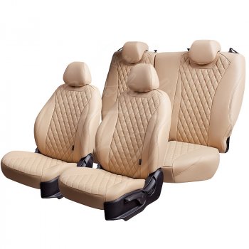 9 299 р. Чехлы для сидений Lord Autofashion Байрон (экокожа) Volkswagen Amarok дорестайлинг (2009-2016) (Бежевый, вставка бежевая, строчка бежевая)  с доставкой в г. Майкоп. Увеличить фотографию 5