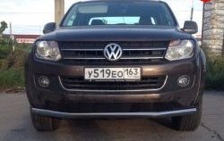 Защита переднего бампера d75x42 мм Металл Дизайн Volkswagen Amarok (2009-2016) дорестайлинг (полированная нержавейка)