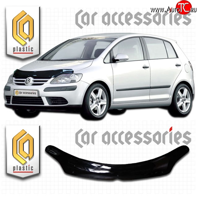 2 079 р. Дефлектор капота CA Plastic  Volkswagen Golf Plus  5 (2004-2009) (Classic черный, Без надписи)  с доставкой в г. Майкоп