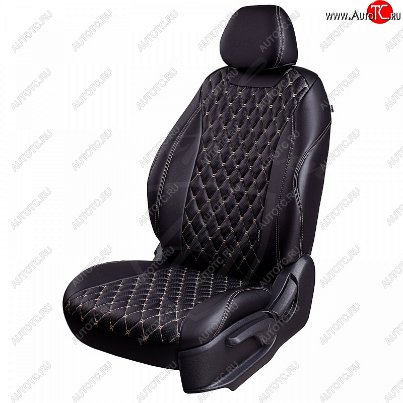 19 649 р. Чехлы для сидений Lord Autofashion Байрон (экокожа) Volkswagen Golf 6 хэтчбэк 5 дв. (2008-2014) (Черный, вставка черная, строчка бежевая)  с доставкой в г. Майкоп