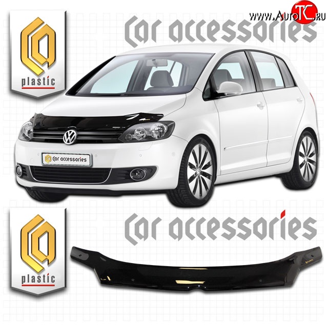 2 079 р. Дефлектор капота CA Plastic  Volkswagen Golf Plus  6 (2009-2014) (Classic черный, Без надписи)  с доставкой в г. Майкоп