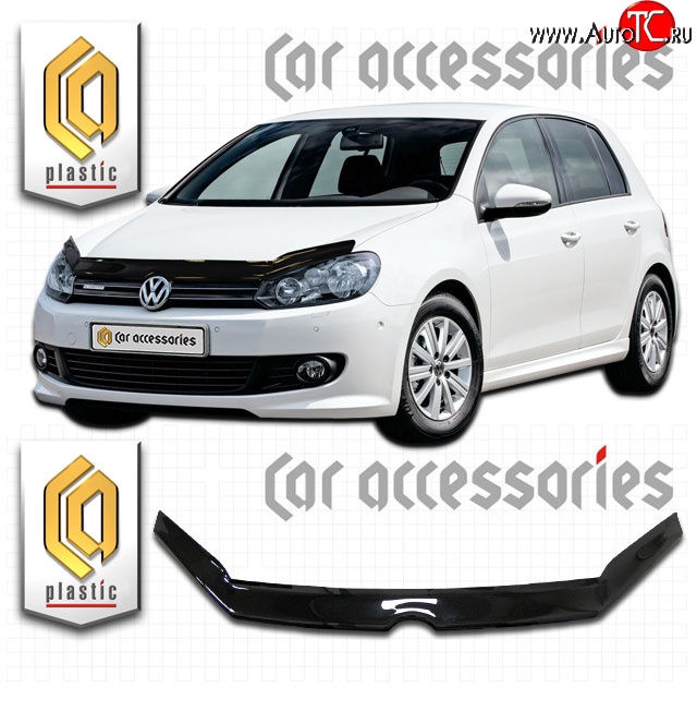 1 899 р. Дефлектор капота CA Plastic  Volkswagen Golf  6 (2008-2014) хэтчбэк 5 дв. (Classic черный, Без надписи)  с доставкой в г. Майкоп