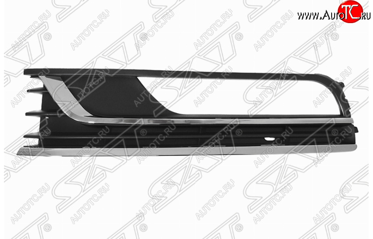 1 499 р. Левая решетка в передний бампер SAT (под ПТФ, 2 хром полосы) Volkswagen Passat B7 седан (2010-2015)  с доставкой в г. Майкоп