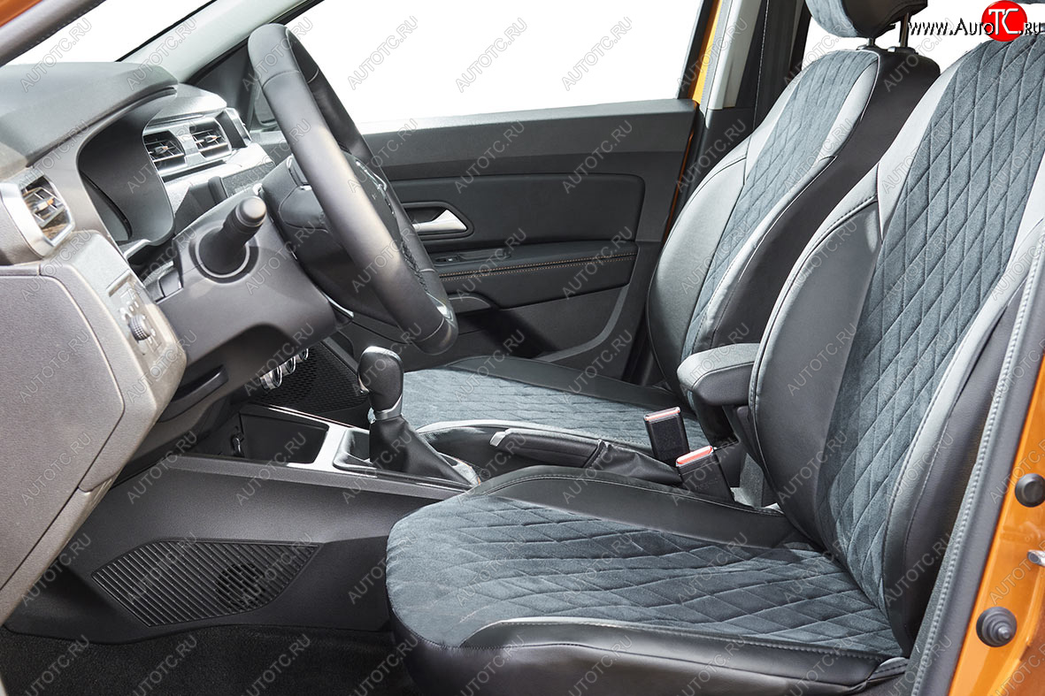 6 449 р. Чехлы для сидений Seintex Ромб Алькантара (40/60, airbag)  Volkswagen Polo  5 (2009-2015) седан дорестайлинг (Цвет: черный)  с доставкой в г. Майкоп