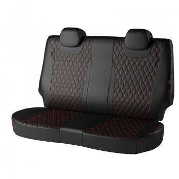 13 949 р. Чехлы для сидений Lord Autofashion Байрон (экокожа)  Volkswagen Polo  5 (2009-2020) седан дорестайлинг, седан рестайлинг (Чёрный, вставка чёрная, строчка красная)  с доставкой в г. Майкоп. Увеличить фотографию 2