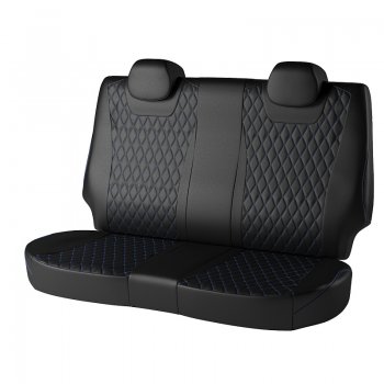 13 949 р. Чехлы для сидений Lord Autofashion Байрон (экокожа)  Volkswagen Polo  5 (2009-2020) седан дорестайлинг, седан рестайлинг (Чёрный, вставка чёрная, строчка синяя)  с доставкой в г. Майкоп. Увеличить фотографию 2