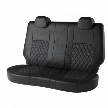 9 449 р. Чехлы для сидений (6R/6C) Lord Autofashion Турин Ромб (экокожа, 40/60) Volkswagen Polo 5 седан дорестайлинг (2009-2015) (Чёрный, вставка чёрная, строчка синяя)  с доставкой в г. Майкоп. Увеличить фотографию 2
