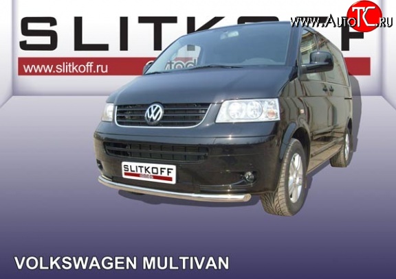 11 749 р. Одинарная защита переднего бампера из трубы диаметром 57 мм Slitkoff Volkswagen Transporter T5 дорестайлинг (2003-2009) (Цвет: нержавеющая полированная сталь)  с доставкой в г. Майкоп