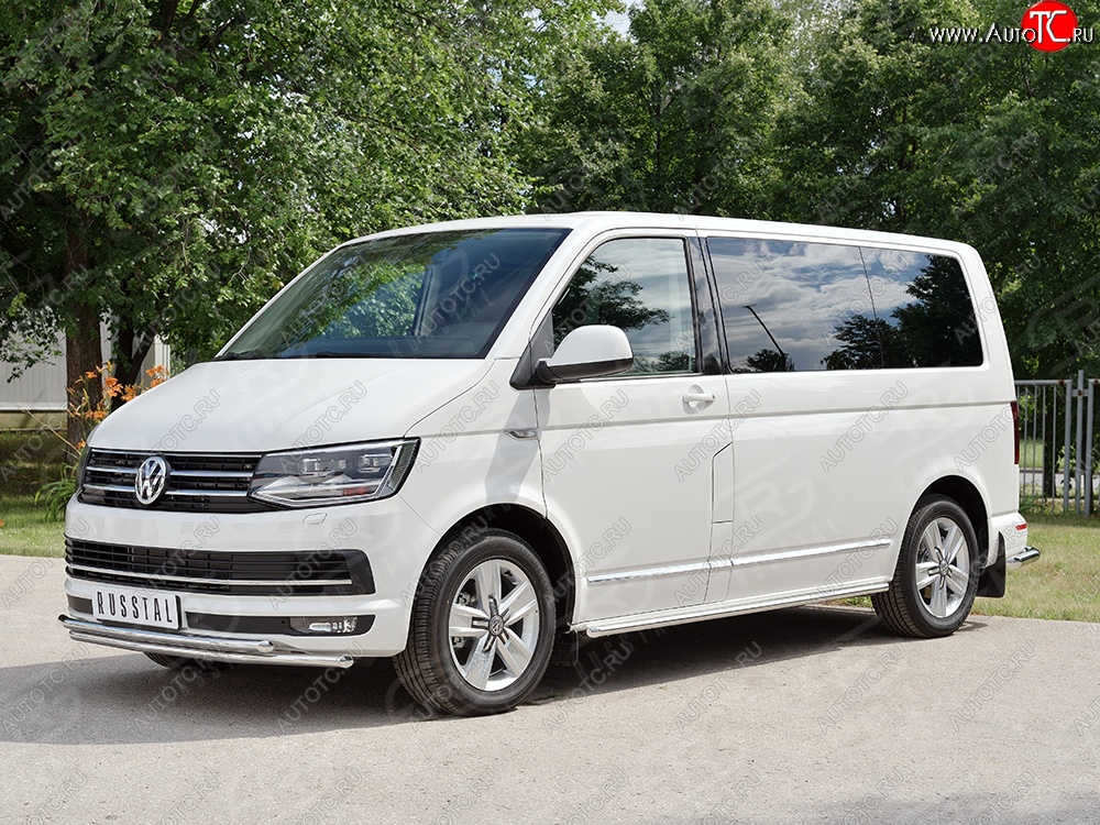 19 549 р. Защита переднего бампера (2 трубыØ42 мм, нержавейка) SLITKOFF  Volkswagen Caravelle  T6 - Transporter  T6  с доставкой в г. Майкоп