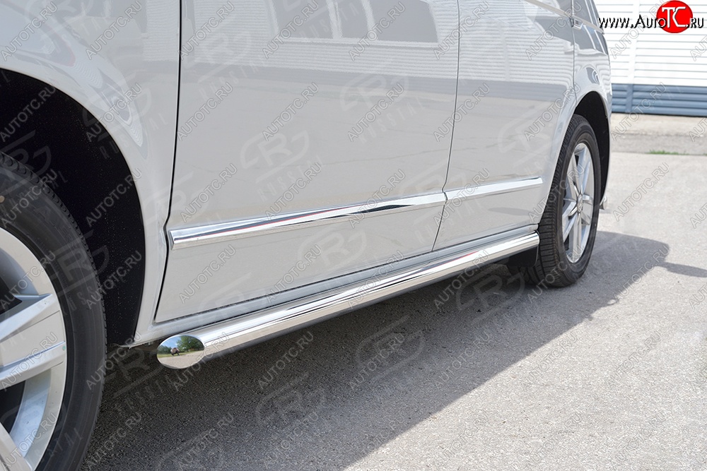 13 549 р. Защита порогов (левая сторона, длинная база, труба, d63 мм) SLITKOFF  Volkswagen Caravelle  T6 - Transporter  T6 (Скос на торцах 45°)  с доставкой в г. Майкоп