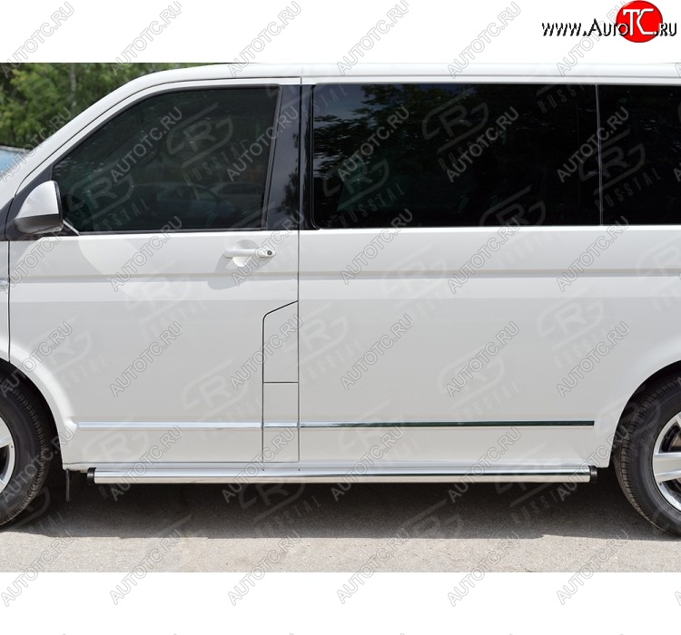12 749 р. Правая защита порога SLITKOFF из круглой трубы диаметром 63 мм SLITKOFF Volkswagen Transporter T6 дорестайлинг (2015-2019)  с доставкой в г. Майкоп