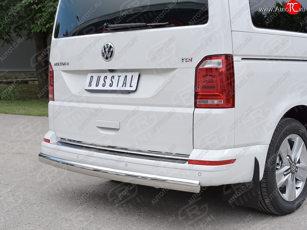 11 599 р. Защита заднего бампера (Ø75x42 мм, нержавейка, длинная база) Russtal Volkswagen Transporter T6 дорестайлинг (2015-2019)  с доставкой в г. Майкоп