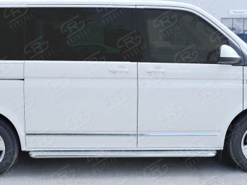 14 449 р. Левая широкая защита порогов с трубой диаметром 42 мм SLITKOFF Volkswagen Transporter T6 дорестайлинг (2015-2019)  с доставкой в г. Майкоп. Увеличить фотографию 2