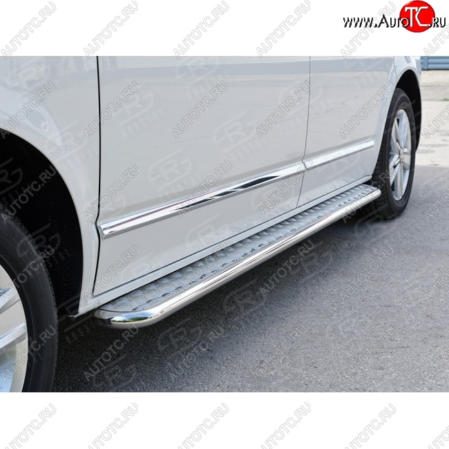 14 449 р. Левая широкая защита порогов с трубой диаметром 42 мм SLITKOFF Volkswagen Transporter T6 дорестайлинг (2015-2019)  с доставкой в г. Майкоп
